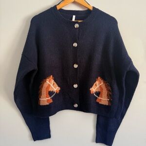 Dreamers Navy Cardigan with Horse Design